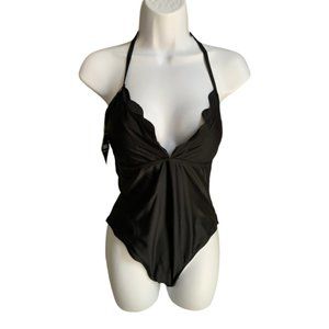 ZAFUL Scalloped Ribbed One-piece Swimsuit - Black M